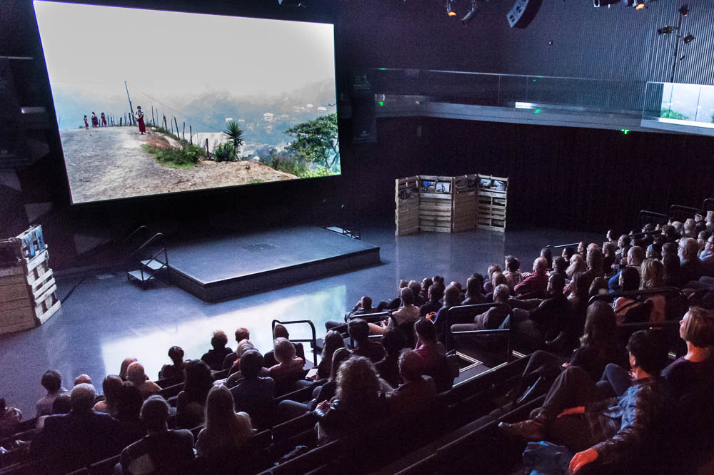 Film screen and audience in Fort Collins, CO